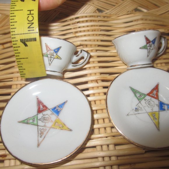 2 MINI PAIRS VINTAGE Masonic Eastern Star Ceramic dish Saucer tea cup DOLLHOUSE - Picture 10 of 15